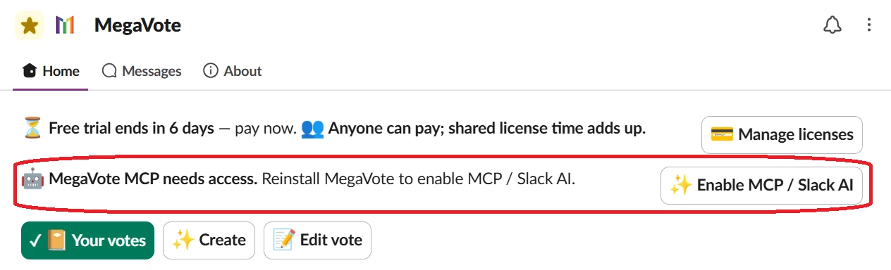 Open the MegaVote App Home