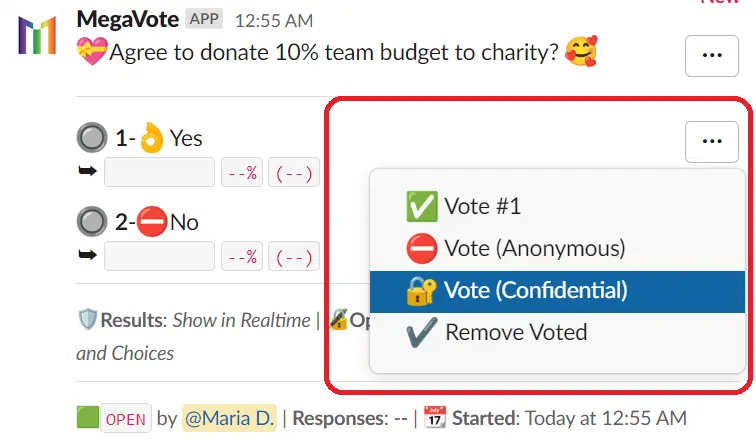 Each user decides how to vote for an option